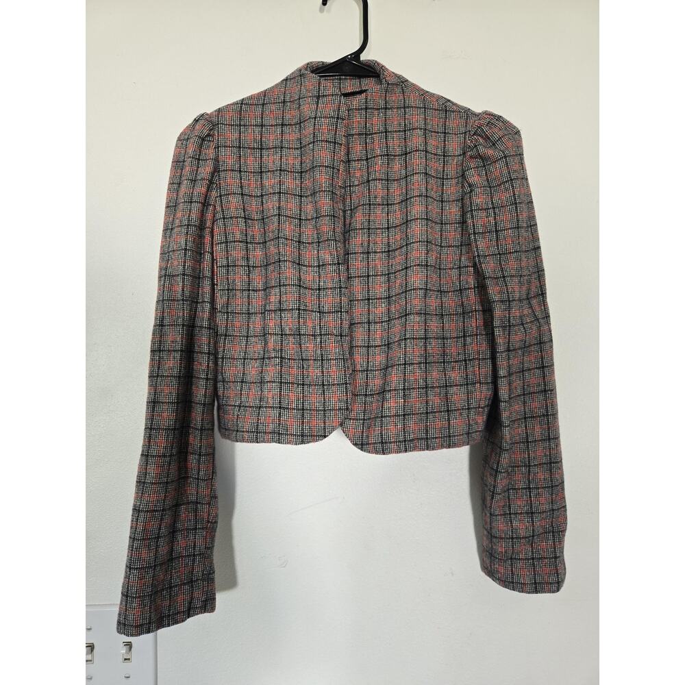 Pendleton Pink & Gray Plaid Cropped Blazer with Puff Shoulders